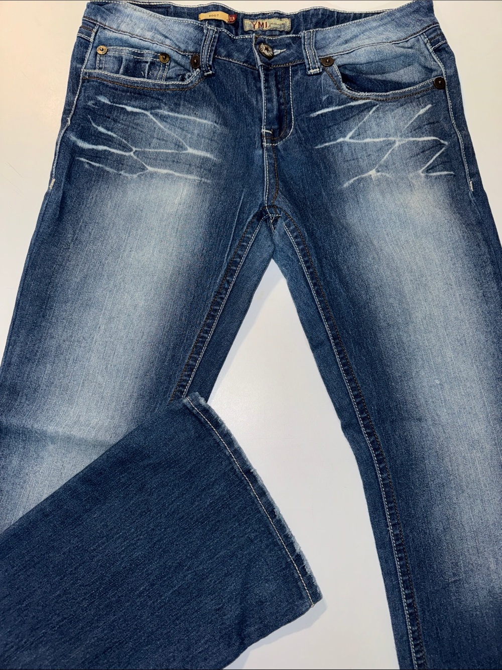 Y2K YMI Women's Bootcut Jeans in Medium Blue Wash gold embellishment pockets 13